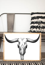 Load image into Gallery viewer, Bull Skull South West Design Black and White Print